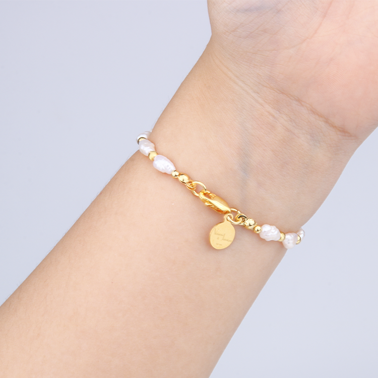 raw shape fresh water pearl with 18k gold threaded cat_s eye beads and 8mm citrine and 7mm starlight rose quartz bracelet for women gift for girl friend