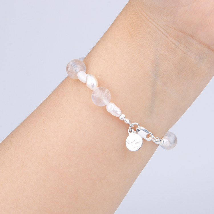 raw shape fresh water pearl with 8.5mm blue moonstone and one 11mm larimar bracelet for women gift for girl friend