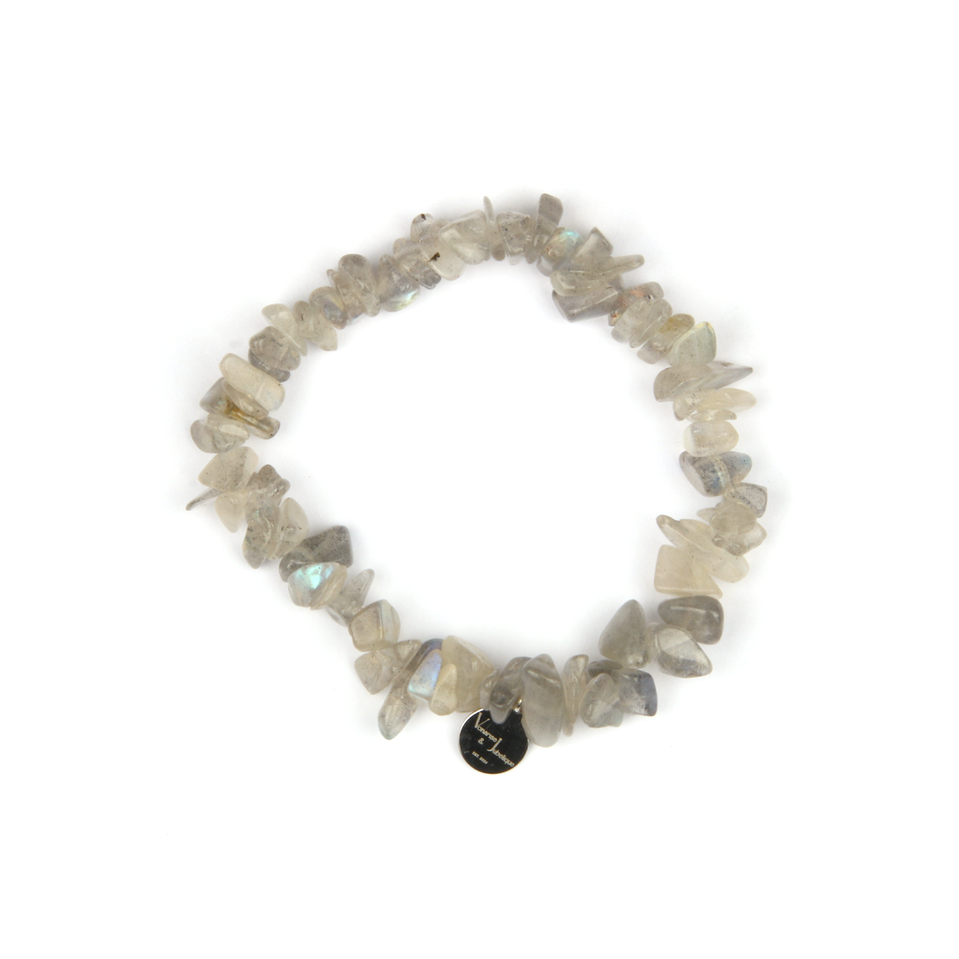 Minimalist chip crystal bracelet with raw-shaped gray moonstone, offering a soft shimmer and calming crystal aesthetic
