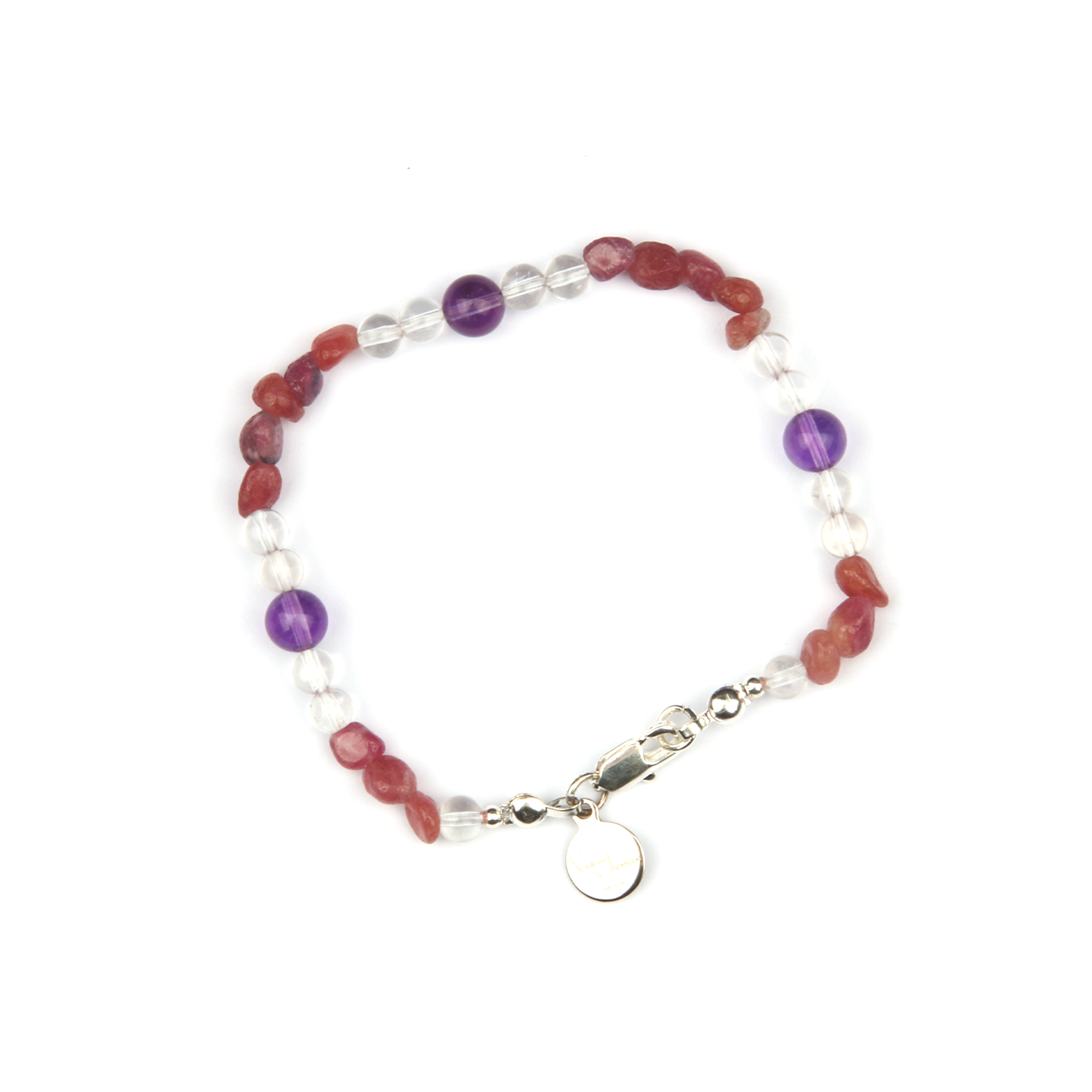 raw shape pink tourmaline with clear quartz and uruguay amethyst bracelet for women gift for best friend