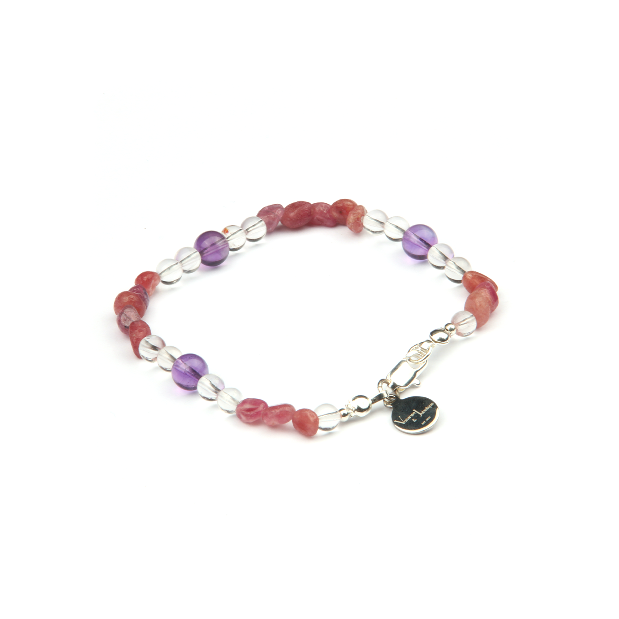 raw shape pink tourmaline with clear quartz and uruguay amethyst bracelet for women gift for best friend