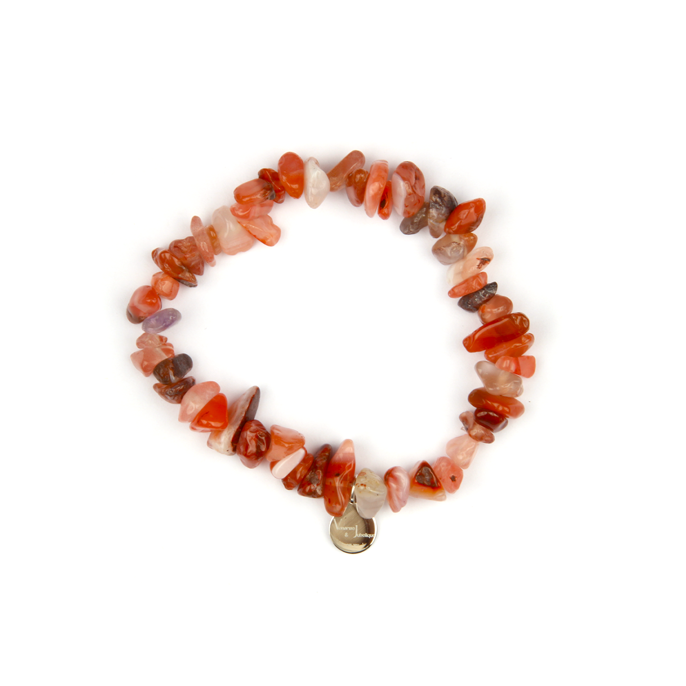 Minimalist chip crystal bracelet with raw-shaped red agate, featuring deep earthy tones and grounding crystal energy