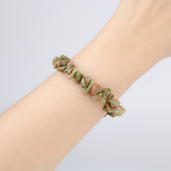 Minimalist bracelet with raw-shaped unakite stones for a natural earthy aesthetic