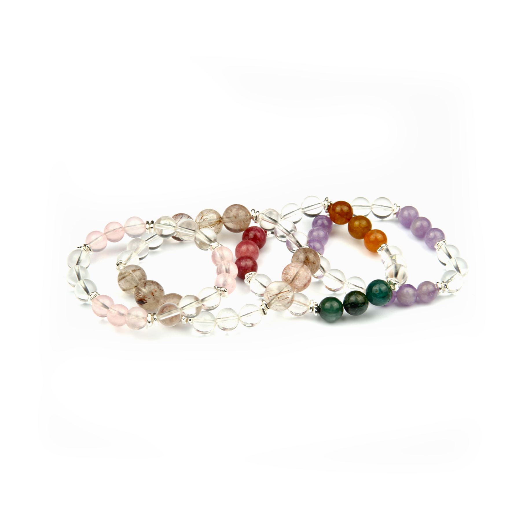 red_yello_and_green_tourmaline_with_clear_quartz_and_s925_silver_beads_bracelet energy protection every day crystal minimalist jewellry