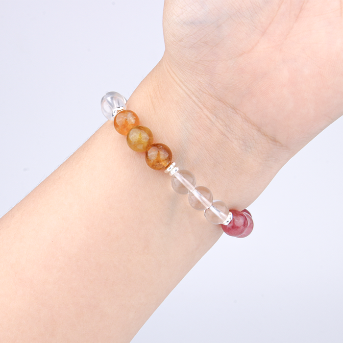 red_yello_and_green_tourmaline_with_clear_quartz_and_s925_silver_beads_bracelet energy protection every day crystal minimalist jewellry