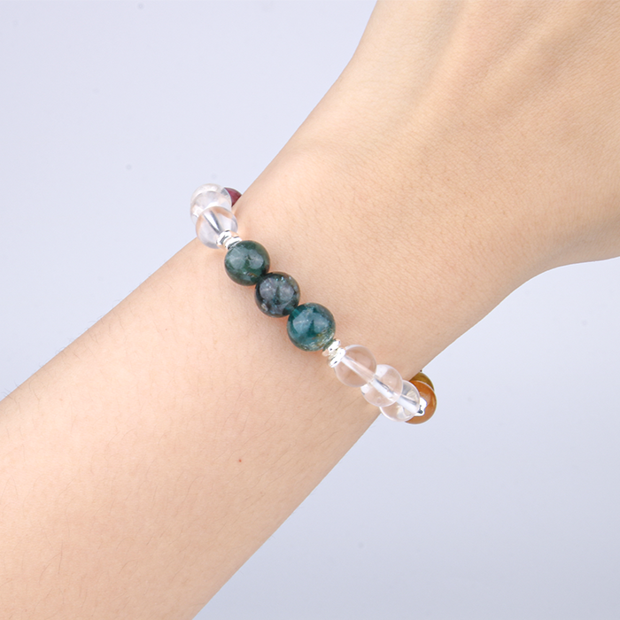 red_yello_and_green_tourmaline_with_clear_quartz_and_s925_silver_beads_bracelet energy protection every day crystal minimalist jewellry