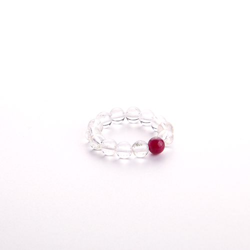 Red Tourmaline & Clear Quartz Beaded Ring