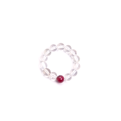 Red Tourmaline & Clear Quartz Beaded Ring