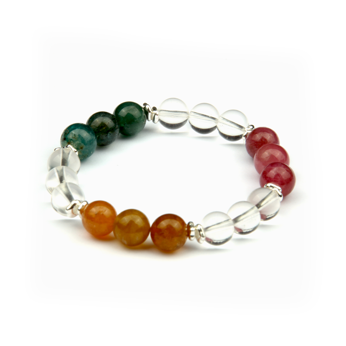 red_yello_and_green_tourmaline_with_clear_quartz_and_s925_silver_beads_bracelet energy protection every day crystal minimalist jewellry