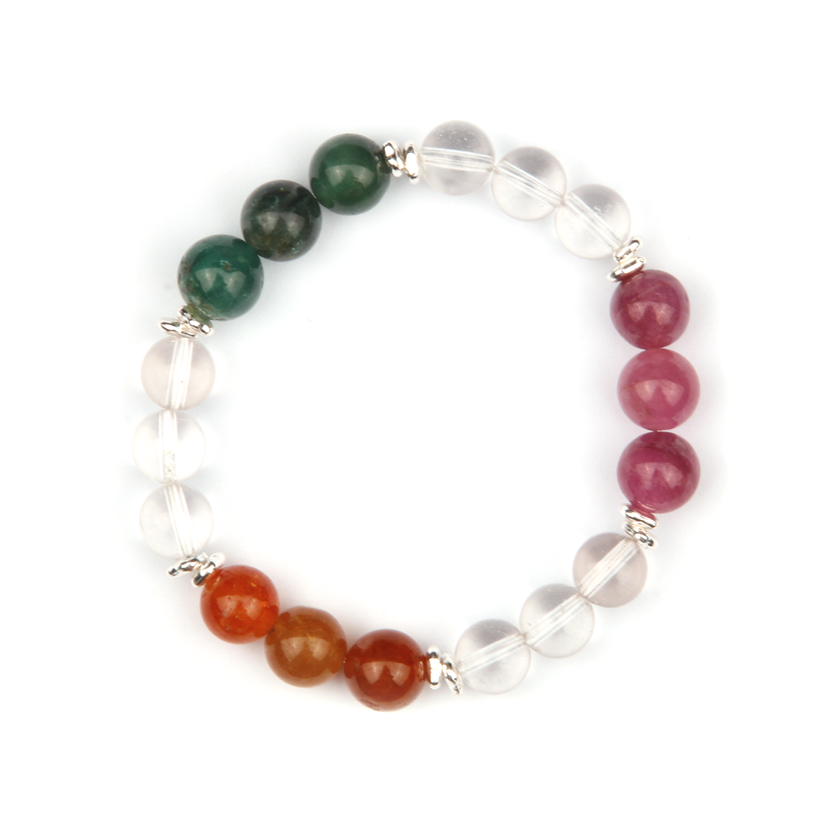red_yello_and_green_tourmaline_with_clear_quartz_and_s925_silver_beads_bracelet energy protection every day crystal minimalist jewellry