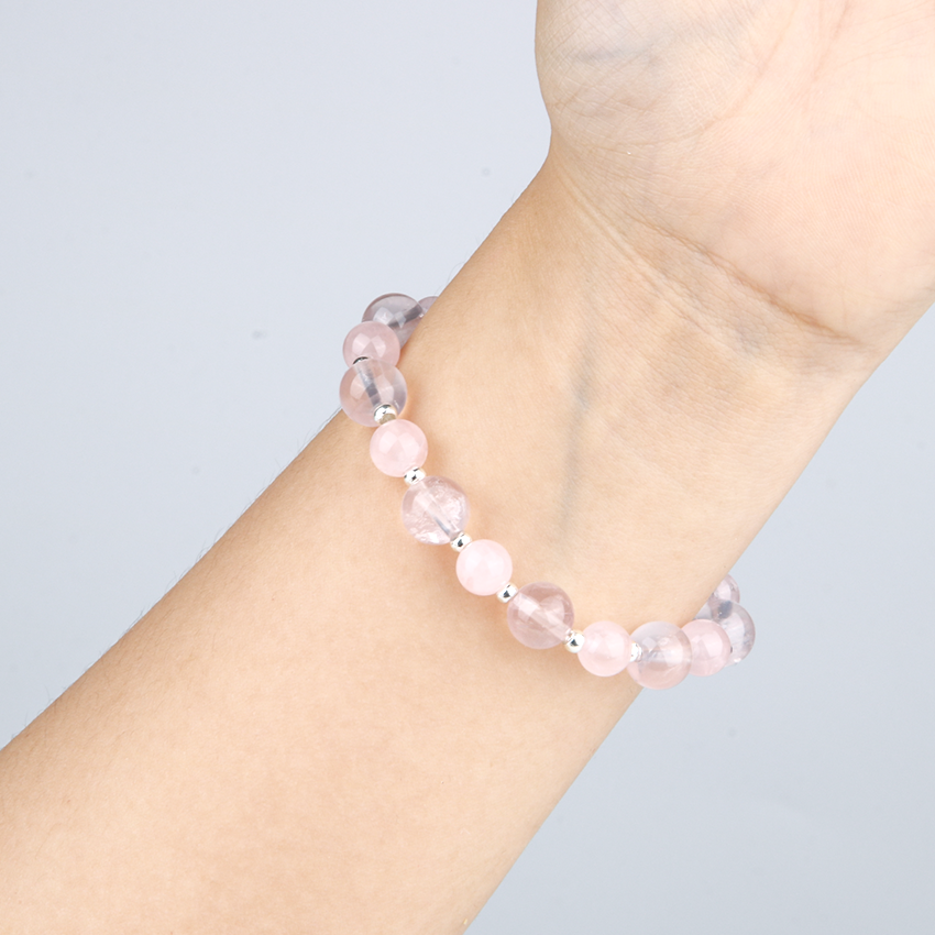 rose quartz with starlight rose quartz and s925 silver accent crystal bracelet for love attraction crystal jewelry
