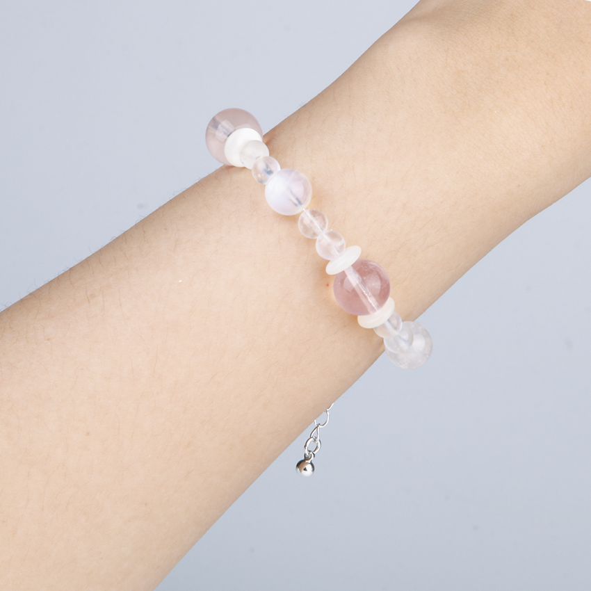 blue moonstone with starlight rose quartz and mother of pearl crystal bracelet for love attraction crystal jewelry