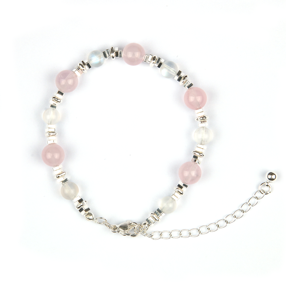 Rose Quartz with Blue Moonstone and S925 Silver Beads Bracelet