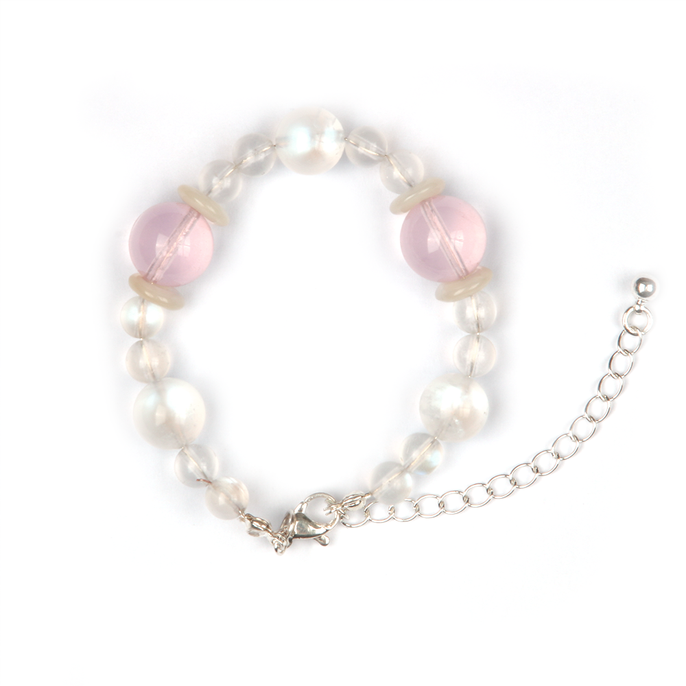 rose quartz and blue moonstone crsytal bracelet with mother of pearl love attraction crystal jewelry