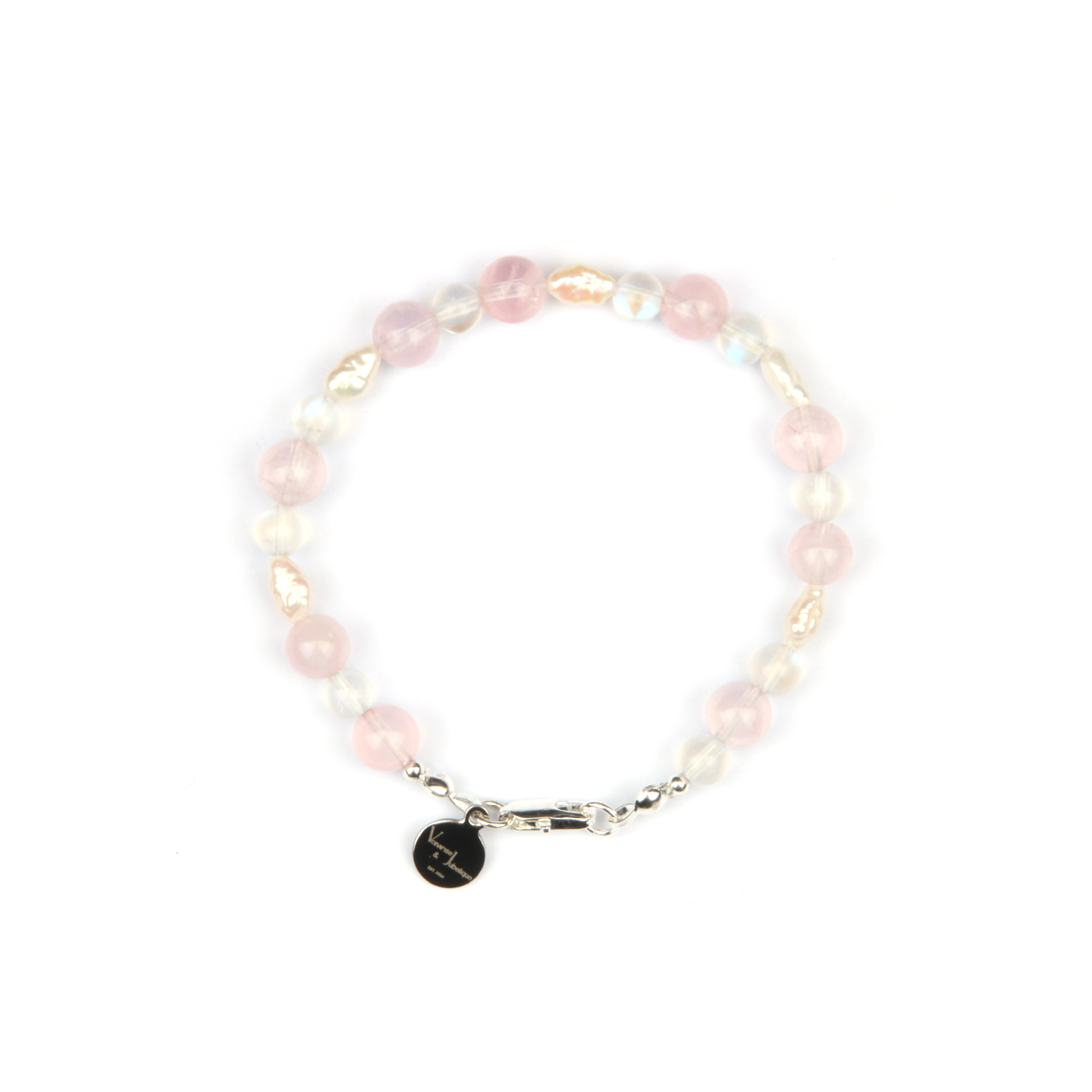 starlight rose quartz and fresh water pearl with blue moonstone bracelet for women gift for best friend