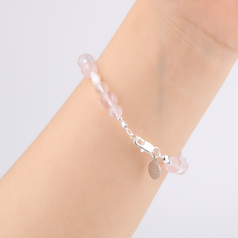 starlight rose quartz and fresh water pearl with blue moonstone bracelet for women gift for best friend