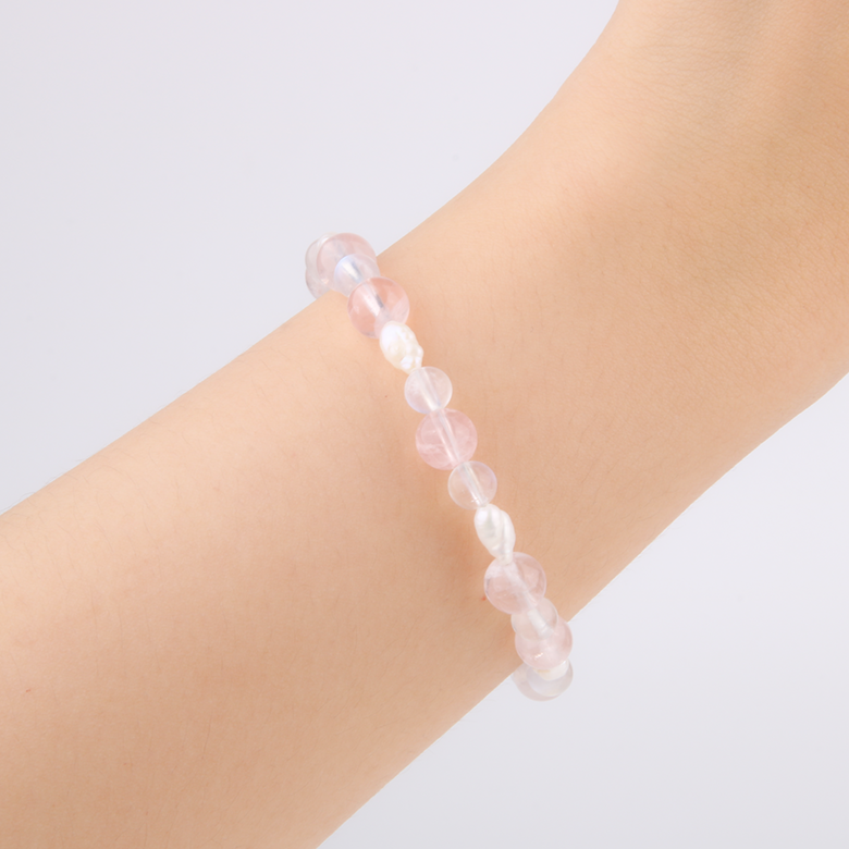 starlight rose quartz and fresh water pearl with blue moonstone bracelet for women gift for best friend