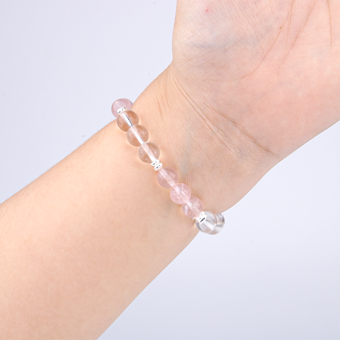 rose quartz with clear quartz minimalist crystal bracelet for fashion outfit grounding energy and love attraction crystal jewelry