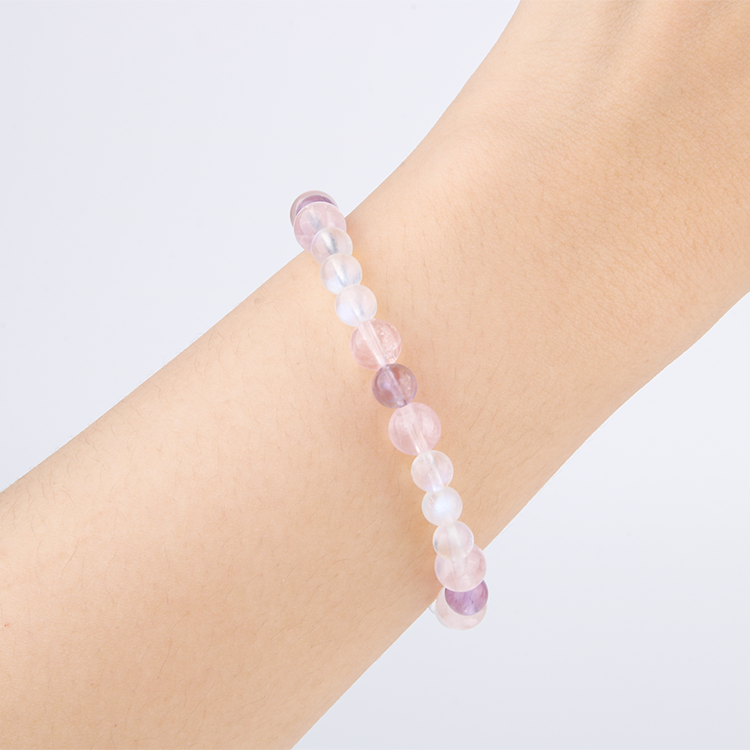 starlight rose quartz with Bolivian Amethyst and blue moonstone bracelet