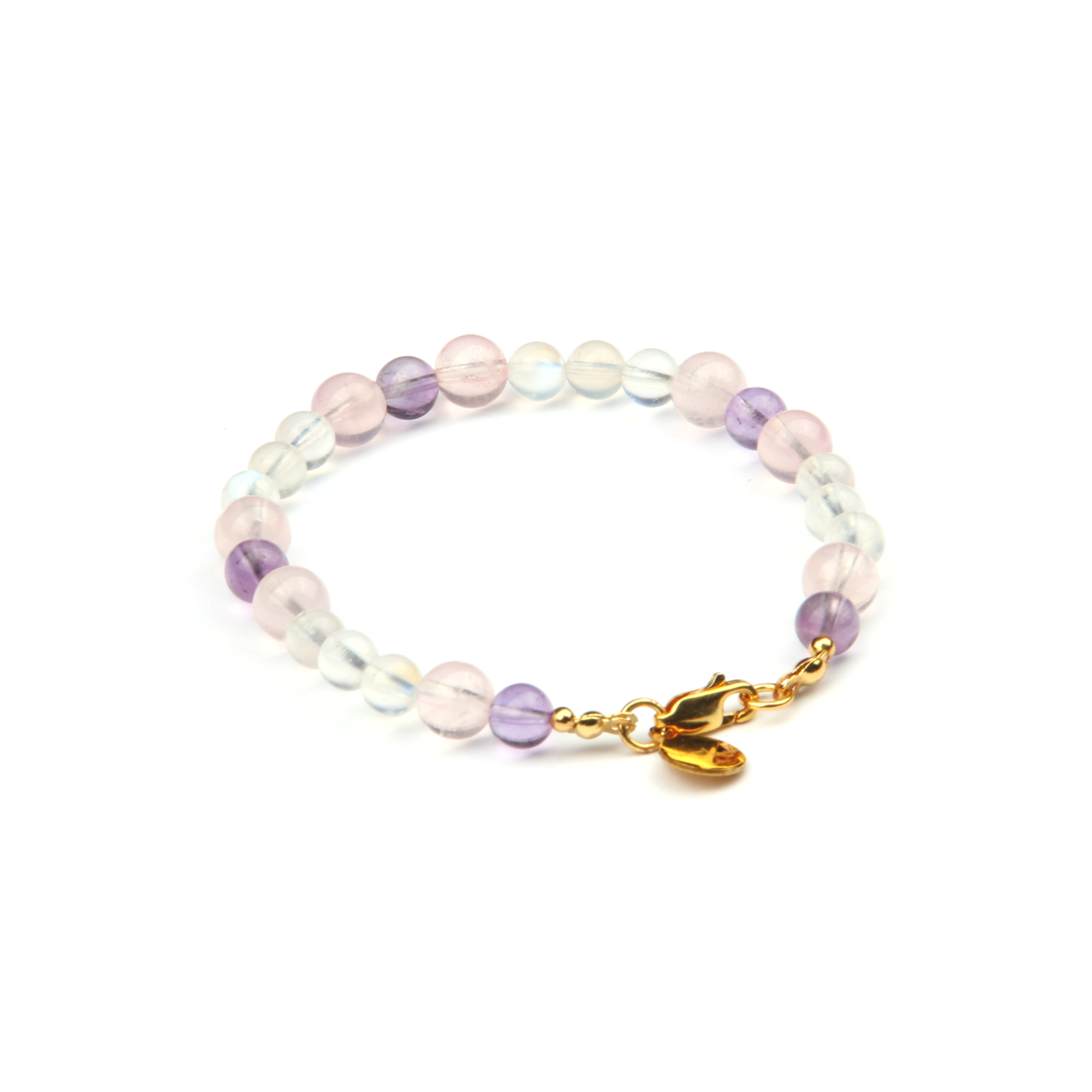 starlight rose quartz with Bolivian Amethyst and blue moonstone bracelet