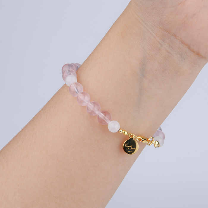 starlight rose quartz with white moonstone bracelet for women gift for best friend