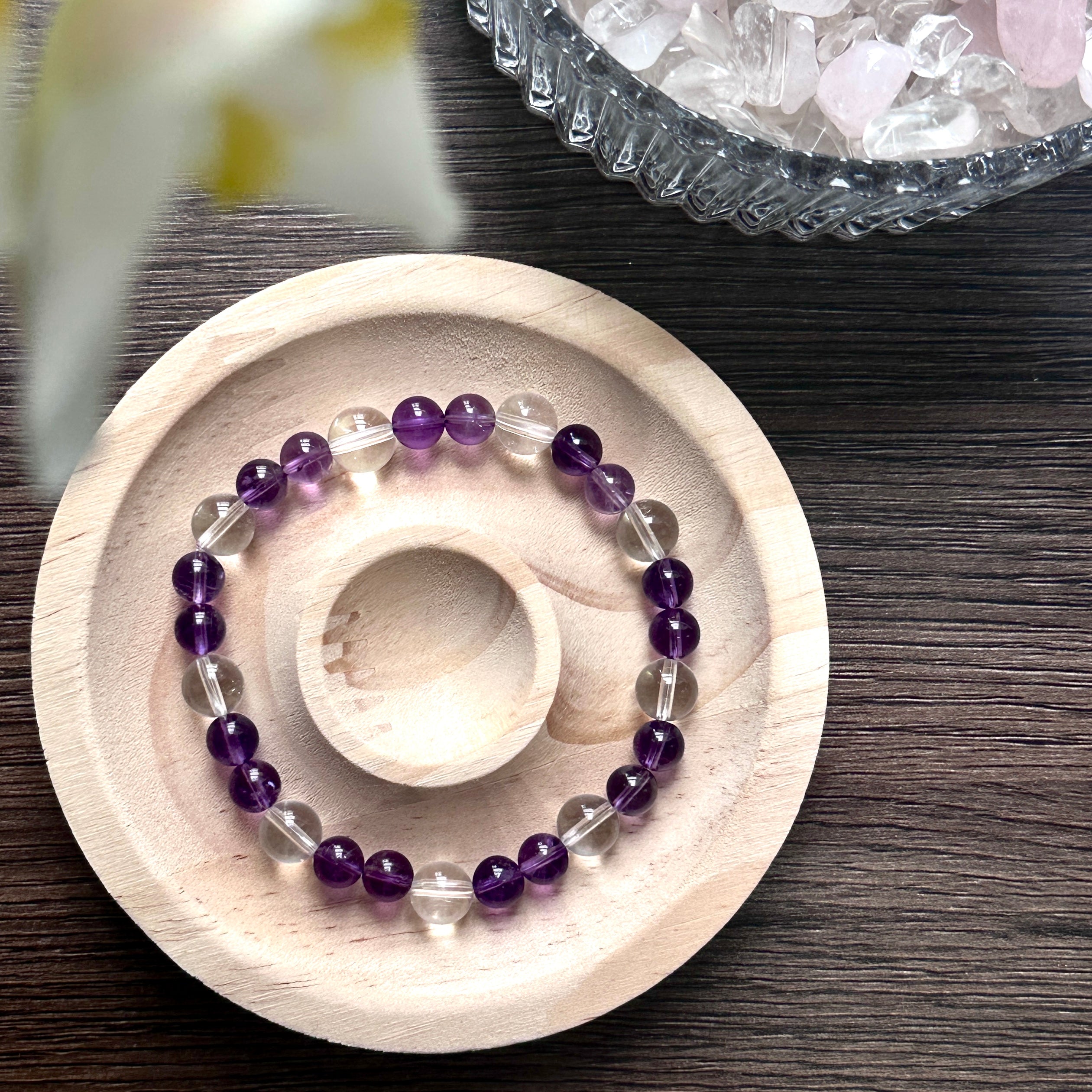 Urgray Amethyst with Clear Quartz Bracelet