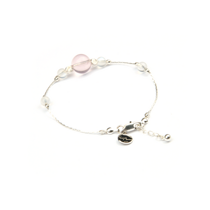 0.6mm s925 silver chain with 6mm blue moonstone and starlight rose quartz bracelet for love attraction for women gift for best friend