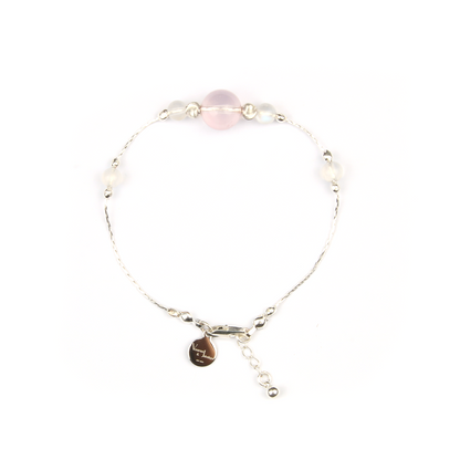 0.6mm s925 silver chain with 6mm blue moonstone and starlight rose quartz bracelet for love attraction for women gift for best friend