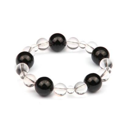 10mm black_tourmaline_with_5mm_and_7.5mmclear_quartz_bracelet for energy protection energy shield minimalist moder natural crystal jewelry