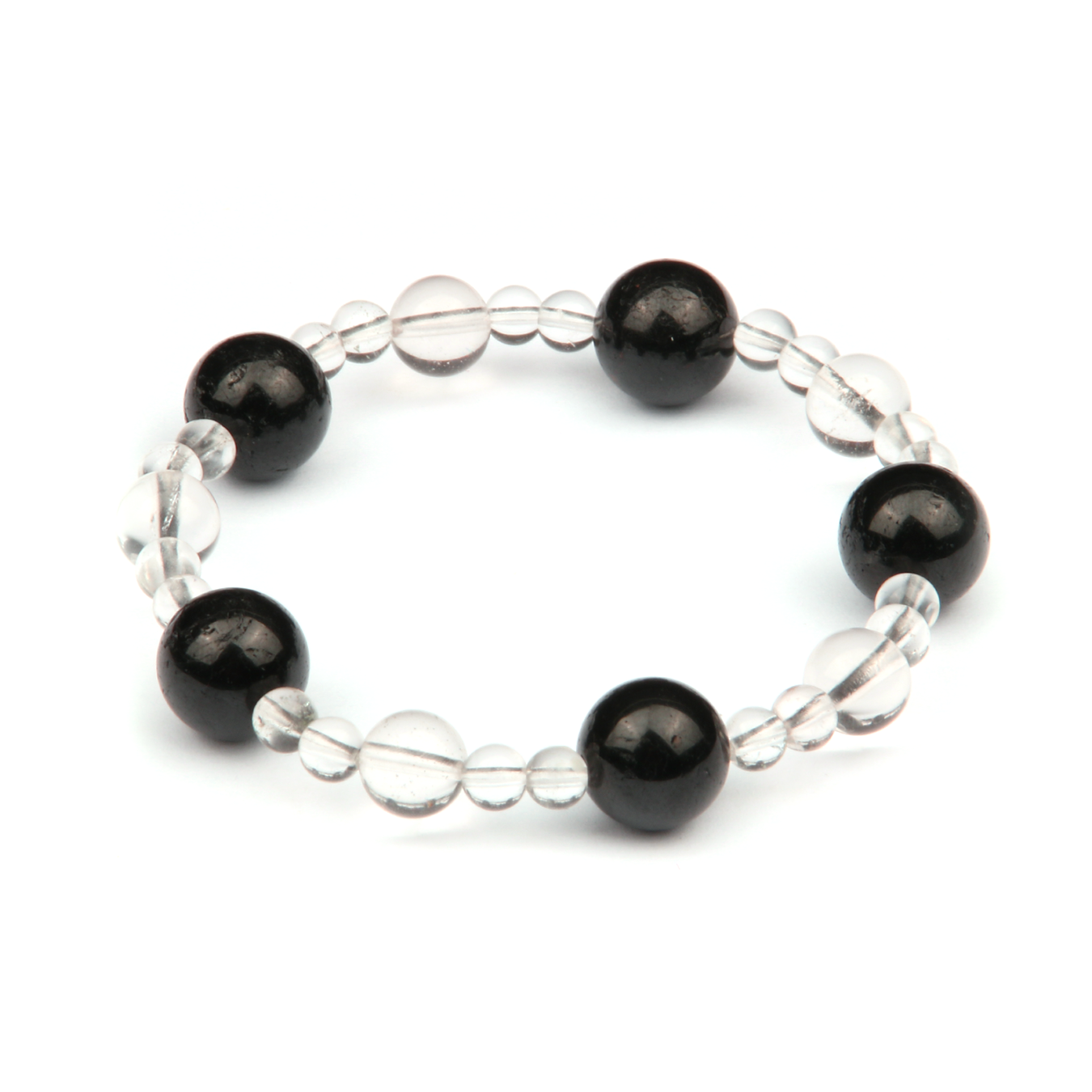 10mm black_tourmaline_with_5mm_and_7.5mmclear_quartz_bracelet for energy protection energy shield minimalist moder natural crystal jewelry