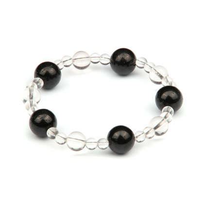 10mm black_tourmaline_with_5mm_and_7.5mmclear_quartz_bracelet for energy protection energy shield minimalist moder natural crystal jewelry