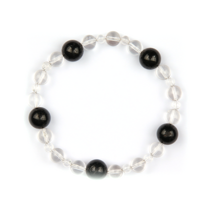 10mm black_tourmaline_with_5mm_and_7.5mmclear_quartz_bracelet for energy protection energy shield minimalist moder natural crystal jewelry