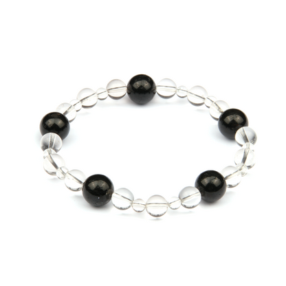 10mm black_tourmaline_with_5mm_and_7.5mmclear_quartz_bracelet for energy protection energy shield minimalist moder natural crystal jewelry
