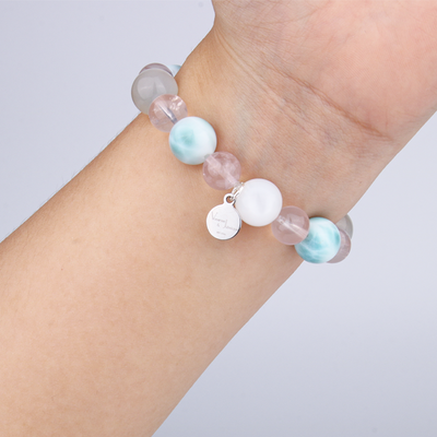 11mm larimar with 8.5mm starlight rose quartz with 10mm white moon light bracelet for women ocean energy crystal jewelry gift jewelry