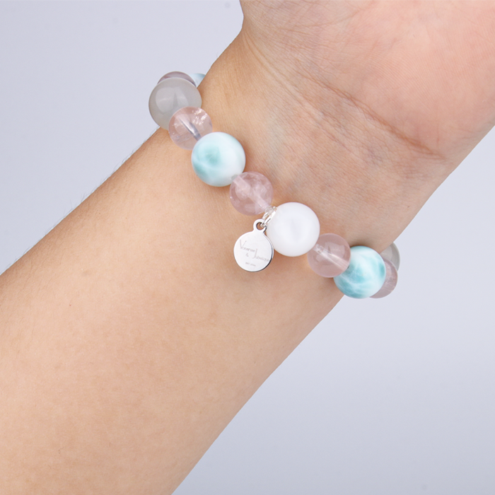Larimar & White Moonstone & Rose Quartz Celestial Calm Bracelet