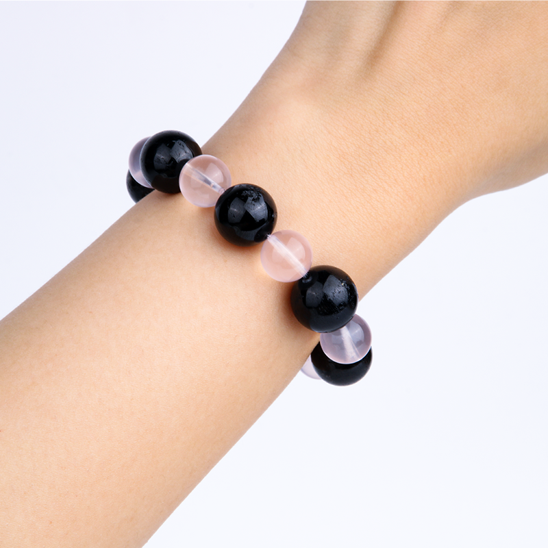 rose quartz and black tourmaline bracelet for energy protection