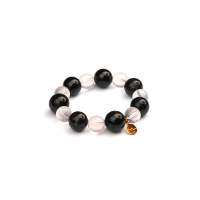 natural rose quartz beads with black tourmaline crystal bracelet