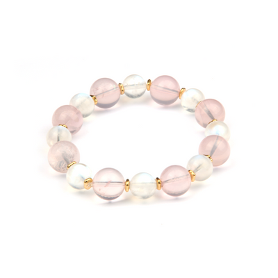 11 mm starlight rose quartz with 9.5 mm blue moonstone and 18k gold raw shape beads bracelet set for women stackable  bracelet feminine energy natural crystal jewelry
