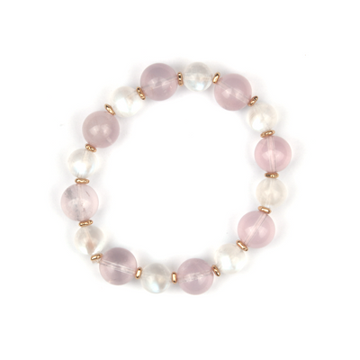 11 mm starlight rose quartz with 9.5 mm blue moonstone and 18k gold raw shape beads bracelet set for women stackable  bracelet feminine energy natural crystal jewelry