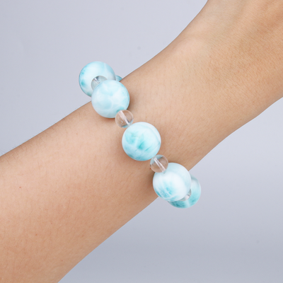 14mm larimar with 7.5mm clear quartz bracelet for ocean energy crystal jewelry