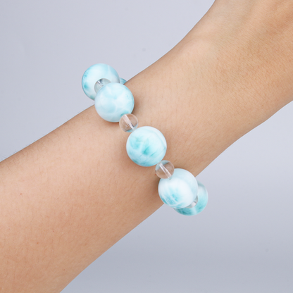 14mm larimar with 7.5mm clear quartz bracelet for ocean energy crystal jewelry