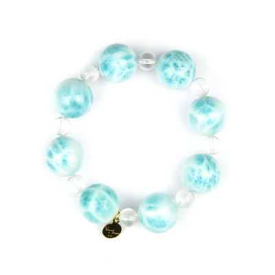14mm larimar with 7.5mm clear quartz bracelet for ocean energy crystal jewelry