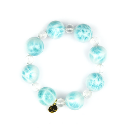 14mm larimar with 7.5mm clear quartz bracelet for ocean energy crystal jewelry