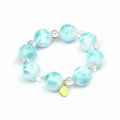 14mm larimar with 7.5mm clear quartz bracelet for ocean energy crystal jewelry