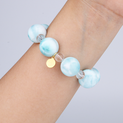 14mm larimar with 7.5mm clear quartz bracelet for ocean energy crystal jewelry