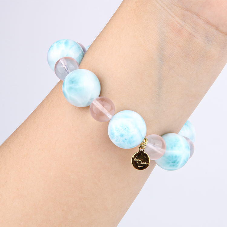 16mm larmar with 11mm starlight rose quartz crystal bracelet 