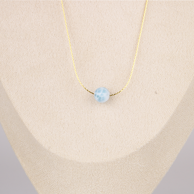 18k gold _0.65_snake_chain_with_one_16mm_larimar_drop_minimalist_necklace for ocean energy crystal jewelry gift for girl friend