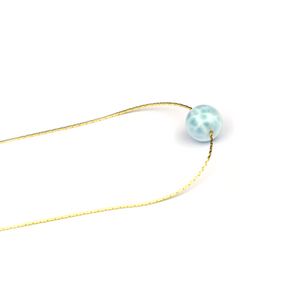 18k gold _0.65_snake_chain_with_one_16mm_larimar_drop_minimalist_necklace for ocean energy crystal jewelry gift for girl friend