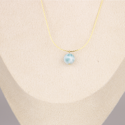 18k gold _0.65_snake_chain_with_one_16mm_larimar_drop_minimalist_necklace for ocean energy crystal jewelry gift for girl friend