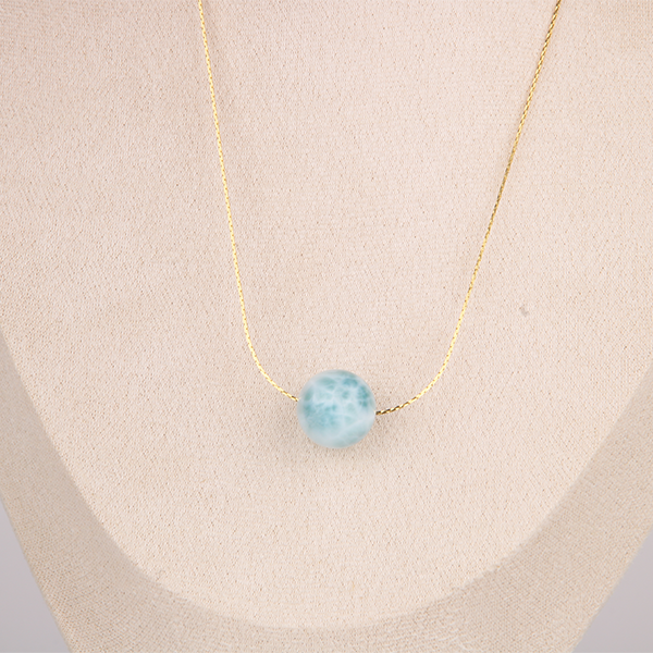 16.5mm Larimar Ocean Soul 18k Gold Minimalist Necklace